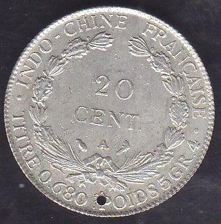 French İndochina 20 Cent 1921 Gümüş Kaplama