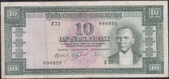 5.Emisyon 4.Tertip 10 Lira Z22 096055 Çok Temiz +