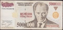 7.Emisyon 5 000 000 Lira F76 962694 Çok Temiz