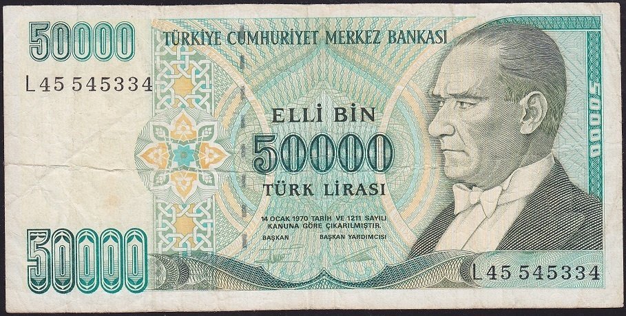 7.Emisyon 2.Tertip 50000 Lira L45 545334 Temiz