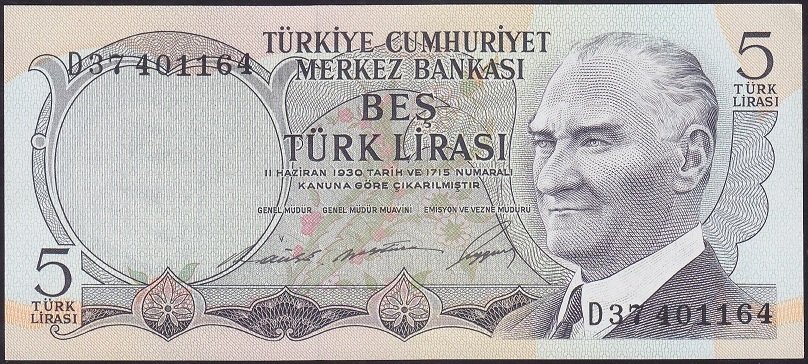 6.EMİSYON 1.TERTİP 5 LİRA D37 401164 ÇİLALTI