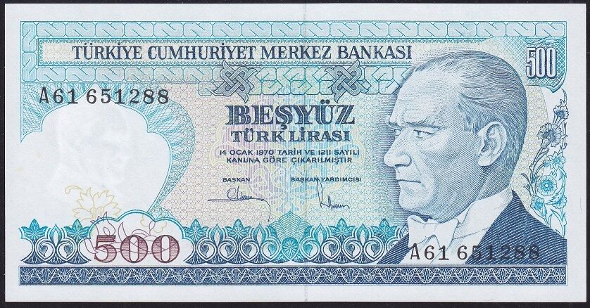 7.Emisyon 1.Tertip 500 Lira A61 651288 Çil