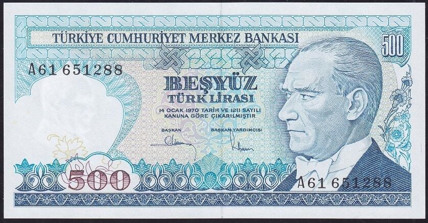 7.Emisyon 1.Tertip 500 Lira A61 651288 Çil