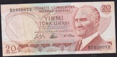 6.Emisyon 1.Tertip 20 Lira B2 050072 Çok Temiz+
