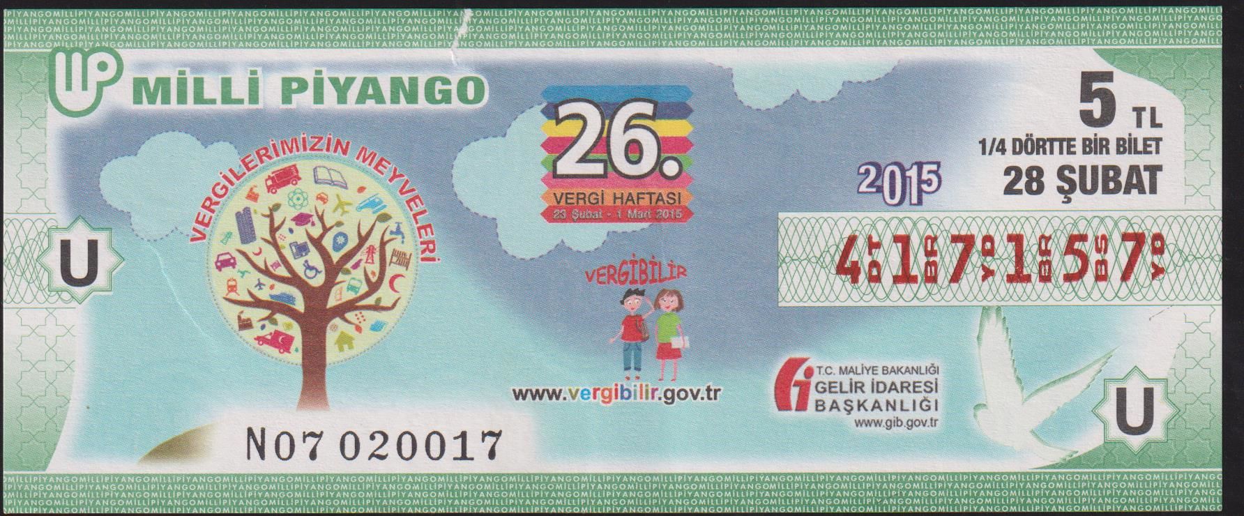 2015 28 Şubat Çeyrek Bilet - U Serisi