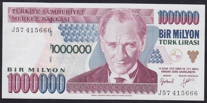 7.EMİSYON 2.TERTİP 1 000 000 LİRA J57 415666 ÇİLALTI ÇİL