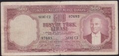 5.EMİSYON 1.TERTİP 500 LİRA C2 07693 ÇOK TEMİZ eski para mezat