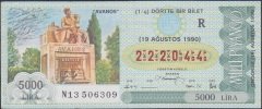 1990 19 AĞUSTOS ÇEYREK BİLET - R SERİSİ