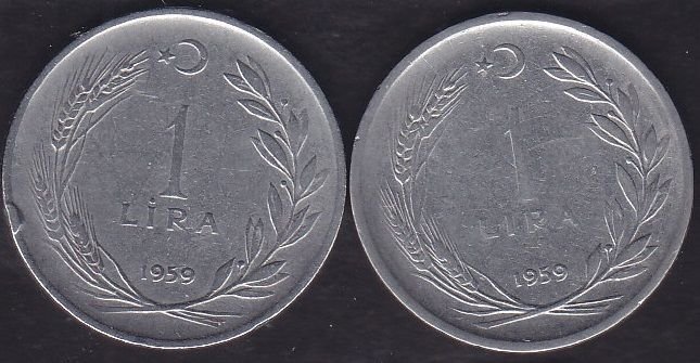 1959 Yılı 1 Lira (Ters Düz Takım)