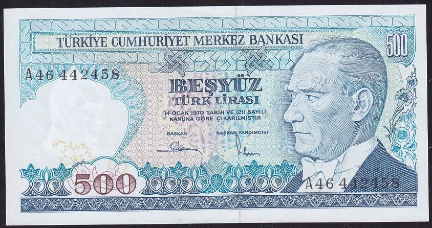 7.Emisyon 1.Tertip 500 Lira A46 442458 Çil