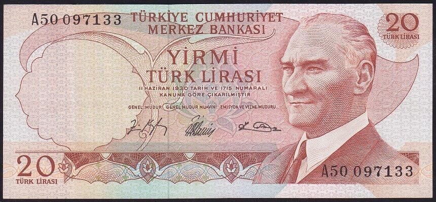 6.Emisyon 1.Tertip 20 Lira A50 097133 Çok Temiz+ ( Son Numara )