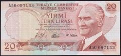 6.Emisyon 1.Tertip 20 Lira A50 097133 Çok Temiz+ ( Son Numara )