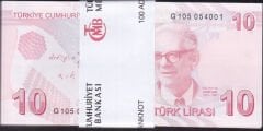 9.Emisyon 10 Lira G105 Deste(100 Adet) Çil % 99 Sıralı