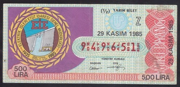 1985 29 ARALIK YARIM BİLET Z SERİSİ