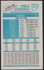 1989 29 MAYIS PİYANGO LİSTESİ