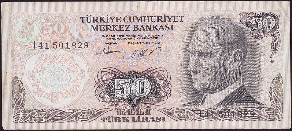 6.Emisyon 2.Tertip 50 Lira I41 501829 Çok Temiz+