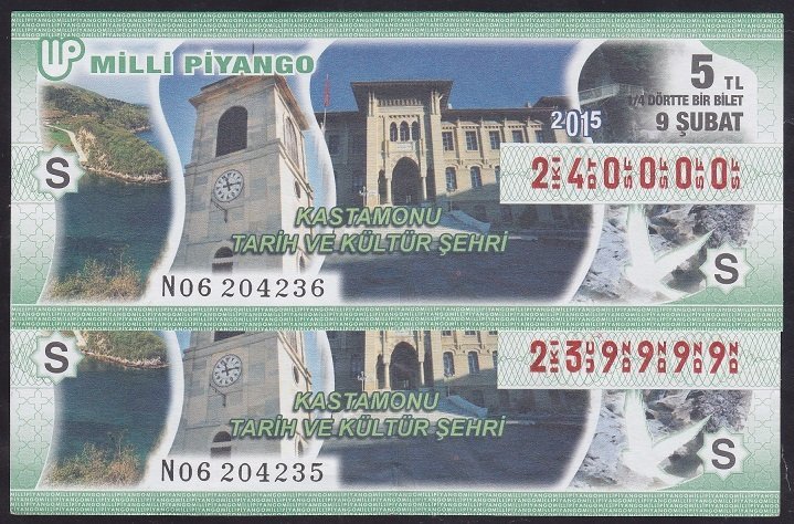 2015 9 ŞUBAT ÇEYREK BİLET - S SERİSİ - GÜZEL NUMARALAR SERİ 2 ADET