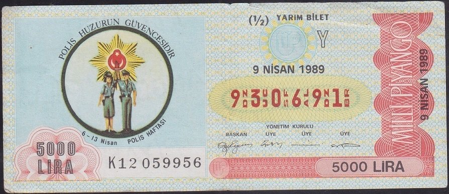 1989 9 NİSAN YARIM BİLET - Y SERİSİ