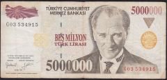 7.Emisyon 5 000 000 Lira G03 534915 Çok Temiz