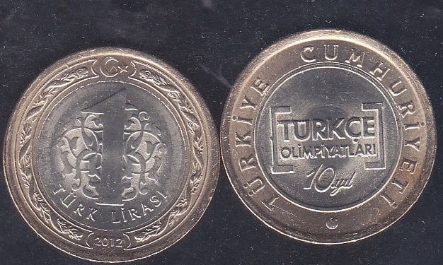 2012 Yılı Türkçe Olimpiyatları 1 Lira Ters Düz Takım 2 Adet Çil