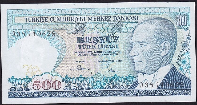 7.Emisyon 1.Tertip 500 Lira A38 719628 Çilaltı Çil