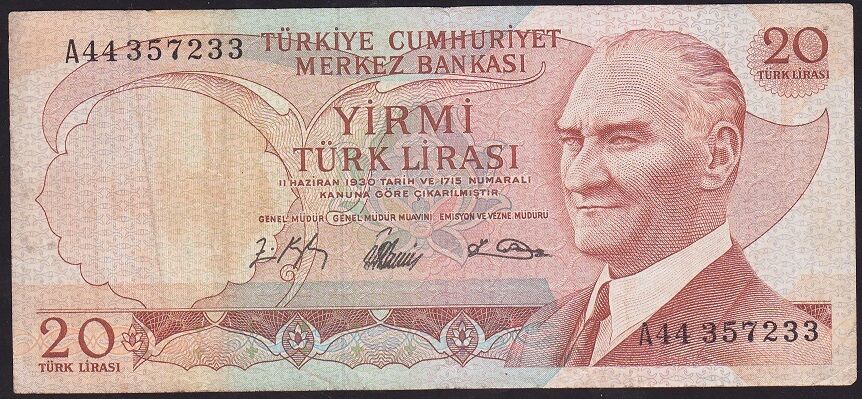 6.Emisyon 1.Tertip 20 Lira A44 357233 Çok Temiz
