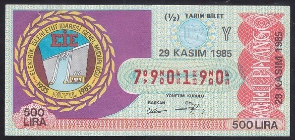 1985 29 KASIM YARIM BİLET Y SERİSİ
