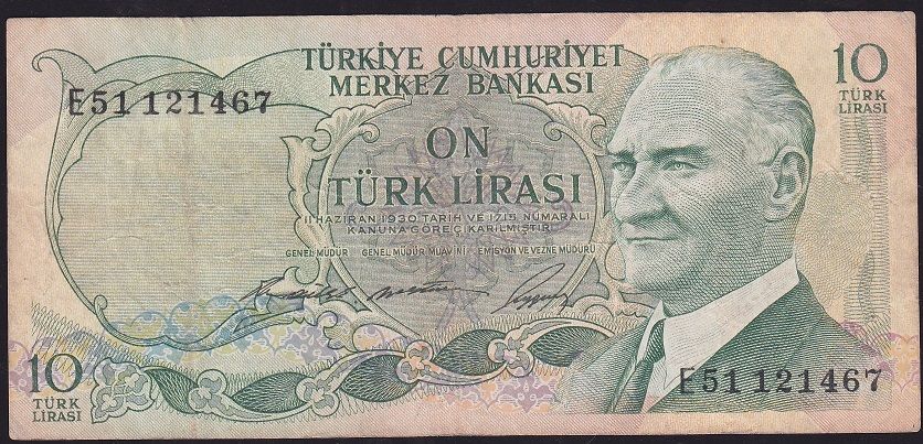 6.Emisyon 1.Tertip 10 Lira E51 121467 Çok Temiz