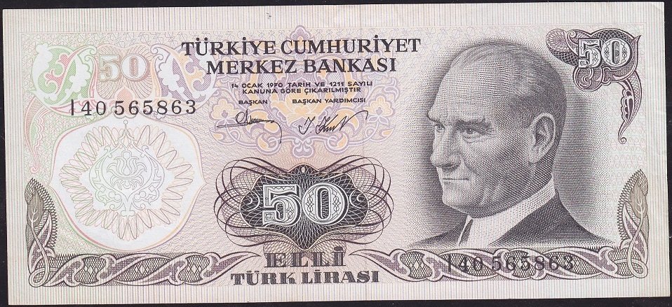 6.Emisyon 2.Tertip 50 Lira I40 565863 Çok Çok Temiz+