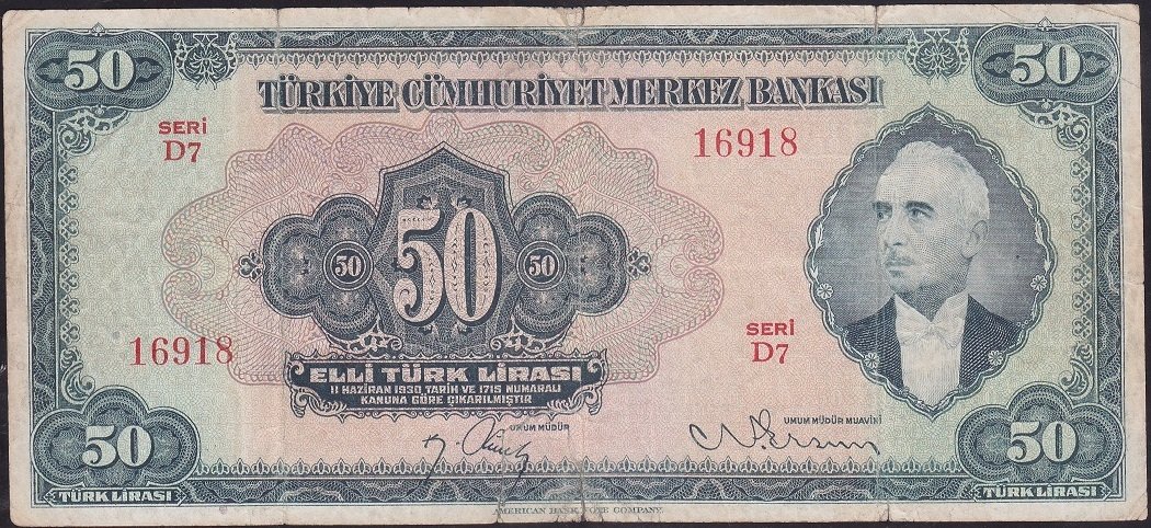 3.Emisyon 2.Tertip 50 Lira D7 16918 Temiz
