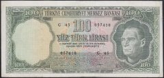 5.EMİSYON 6.TERTİP 100 LİRA G45 057410 ÇOK TEMİZ ( İŞLEMLİ )