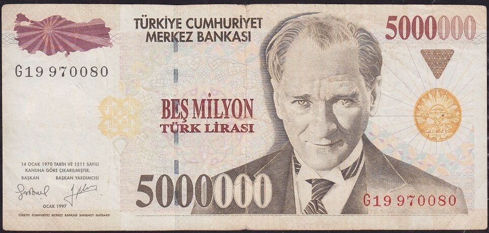 7.Emisyon 5 000 000 Lira G19 970080 Çok Temiz
