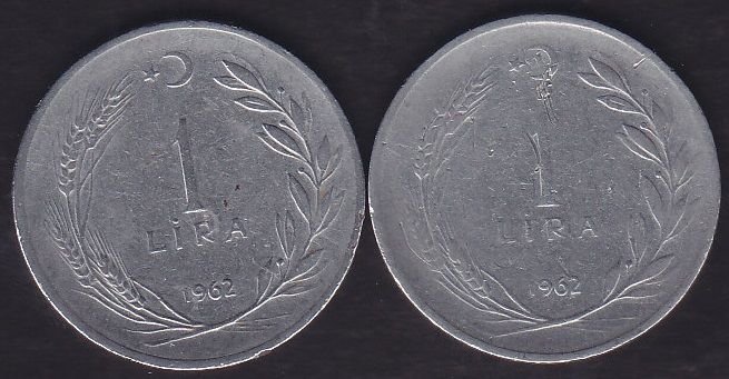 1962 Yılı 1 Lira (Ters Düz Takım)
