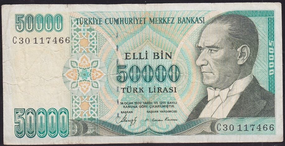 7.Emisyon 1.Tertip 50000 Lira C30 117466 Çok Temiz