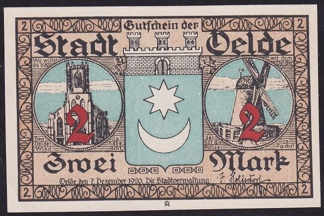 Almanya 2 Mark Notgeld 1920 Çil Filigranlı