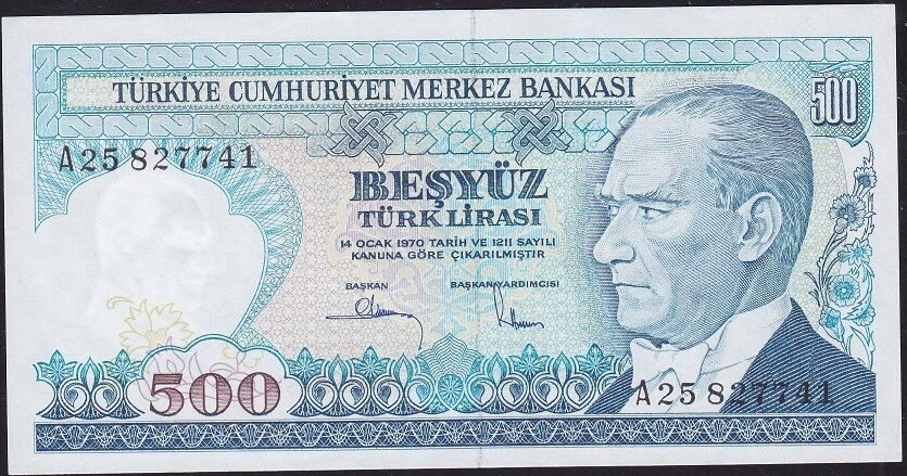 7.Emisyon 1.Tertip 500 Lira A25 827741 Çok Çok Temiz+