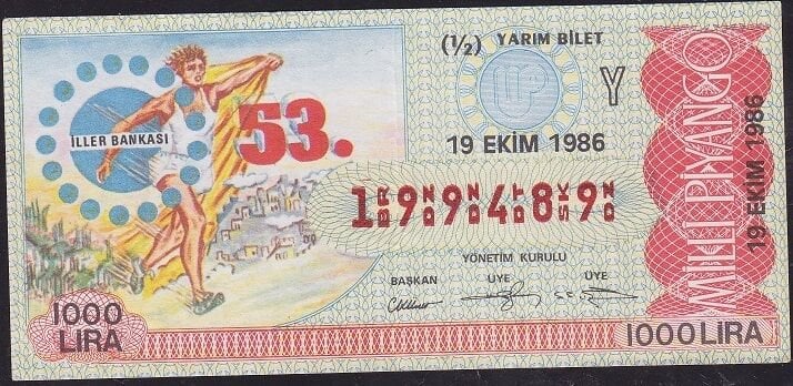 1986 19 Ekim Yarım Bilet - Y Serisi