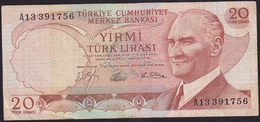 6.Emisyon 1.Tertip 20 Lira A13 391756 Çok Temiz