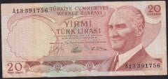 6.Emisyon 1.Tertip 20 Lira A13 391756 Çok Temiz