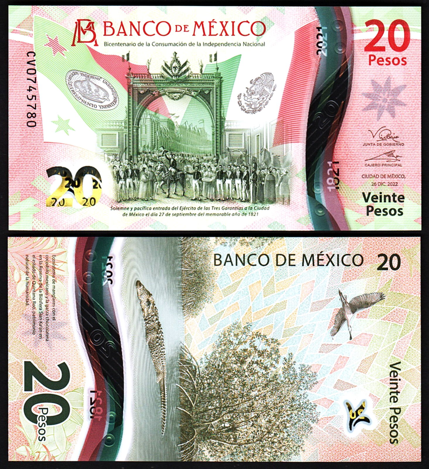 Meksika 20 Pesos 2022 Çil Pick 132 Polimer