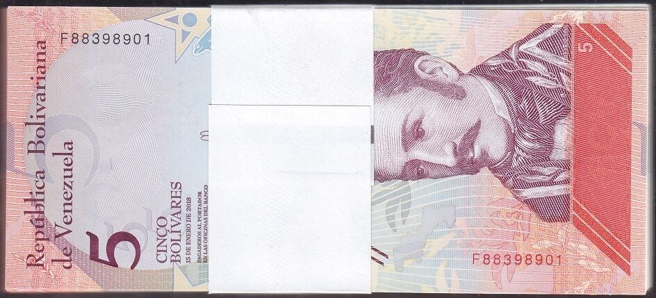 Venezuela 5 Bolivar 2018 Çil Deste (100 Adet)