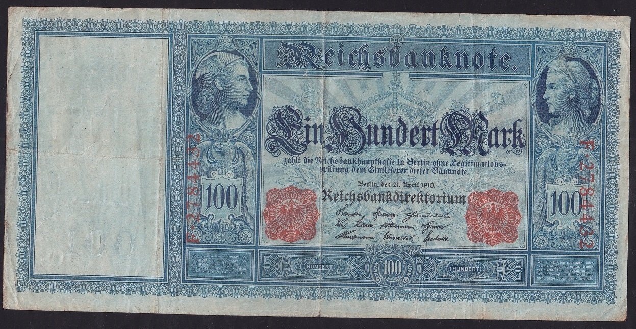 ALMANYA 100 MARK 1910 ÇOK TEMİZ + eski para alan yerler