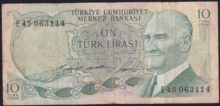 6.Emisyon 1.Tertip 10 Lira E45 063114 Çok Temiz