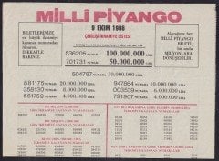 1986 9 EKİM PİYANGO LİSTESİ