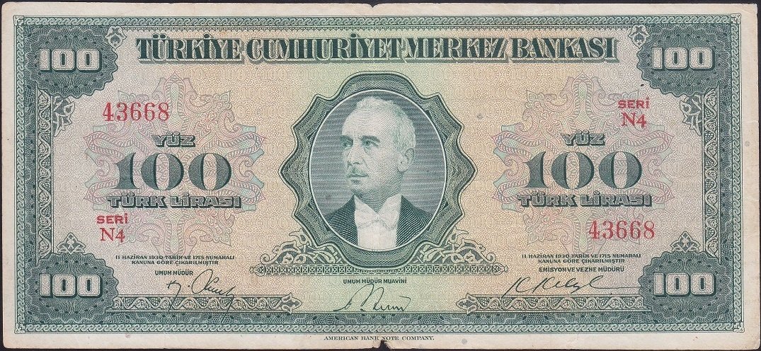 4.Emisyon100 Lira N4 43668 Çok Temiz
