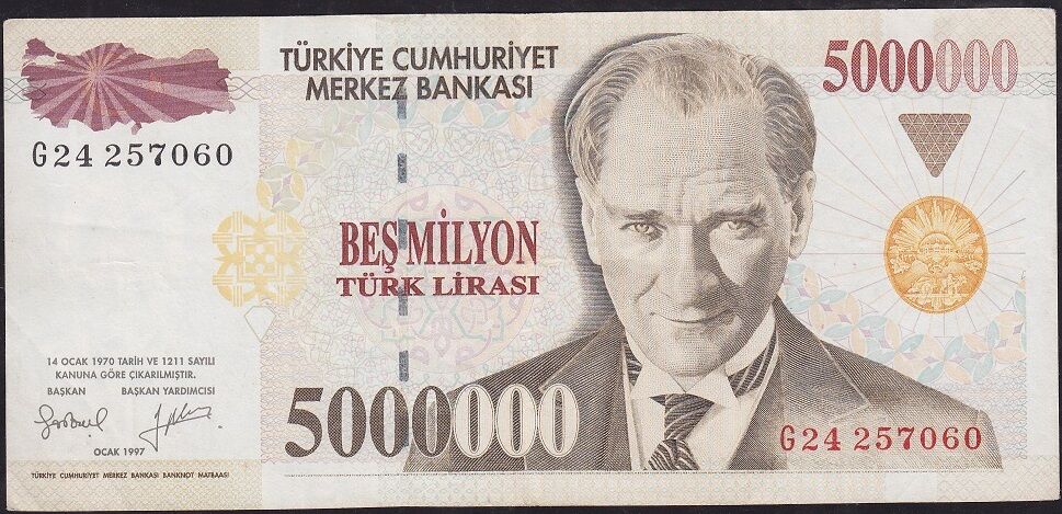7.Emisyon 5 000 000 Lira G24 257060 Çok Temiz+