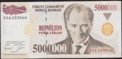 7.Emisyon 5 000 000 Lira G24 257060 Çok Temiz+