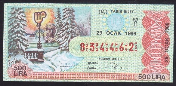 1986 29 OCAK YARIM BİLET Y SERİSİ