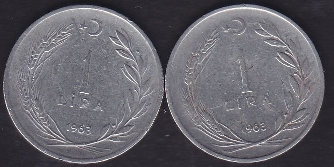 1963 Yılı 1 Lira (Ters Düz Takım)