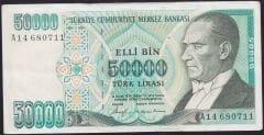 7.Emisyon 1.Tertip 50000 Lira A14 680711 Ççt+ ( Tedavül katı yoktur)